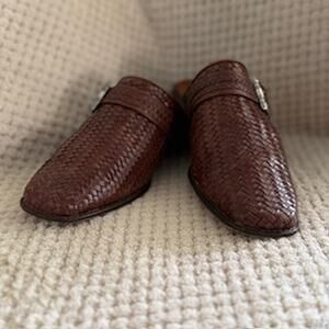 Vintage BRIGHTON Women's Brown Woven Leather Slides Size 7